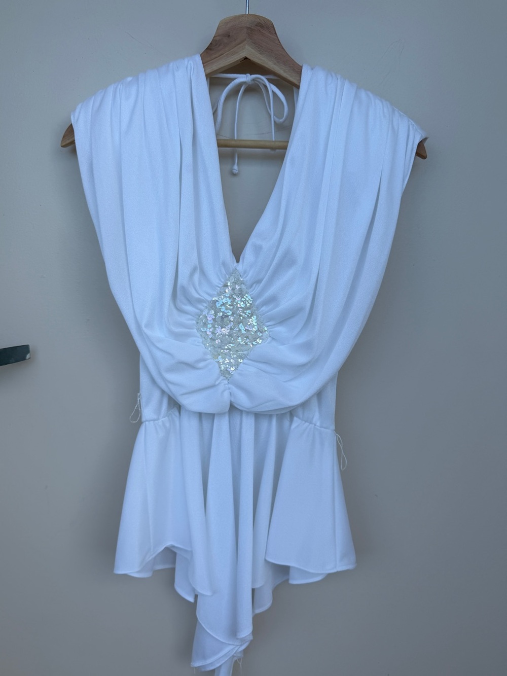 Vintage Y2K Fairy Goddess White Sequin Draped Top Matching Pants & Belt size 10